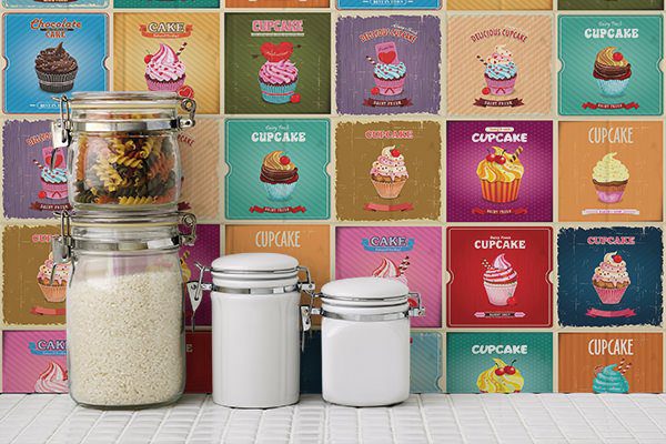 Adesivo de Azulejo Cozinha Vintage Cup Cake
