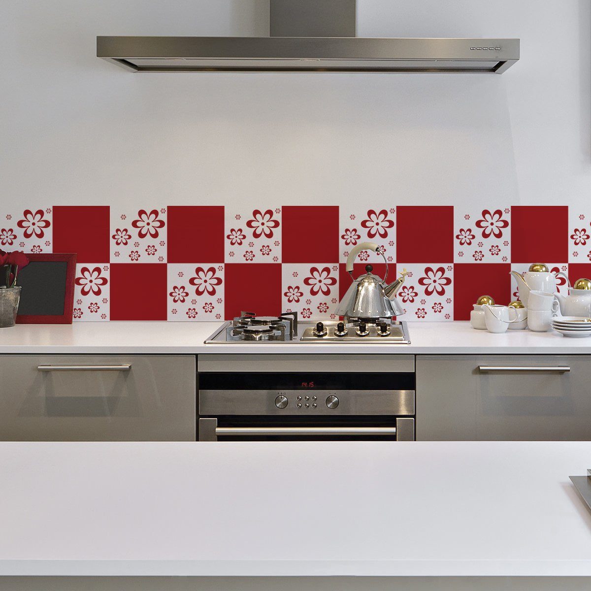 Adesivo de Azulejo Floral Vermelho Para Cozinha
