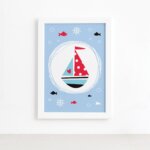 Quadro Barco Oceano Moldura Branca 22x32cm