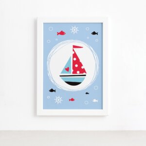 Quadro Barco Oceano Moldura Branca 22x32cm,Quadro Barco Oceano Moldura Branca 22x32cm