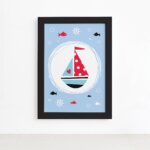 Quadro Barco Oceano Moldura Preta 22x32cm