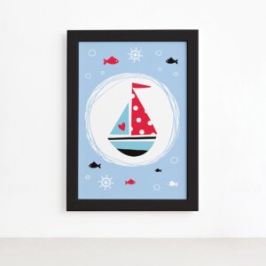 Quadro Barco Oceano Moldura Preta 22x32cm,Quadro Barco Oceano Moldura Preta 22x32cm