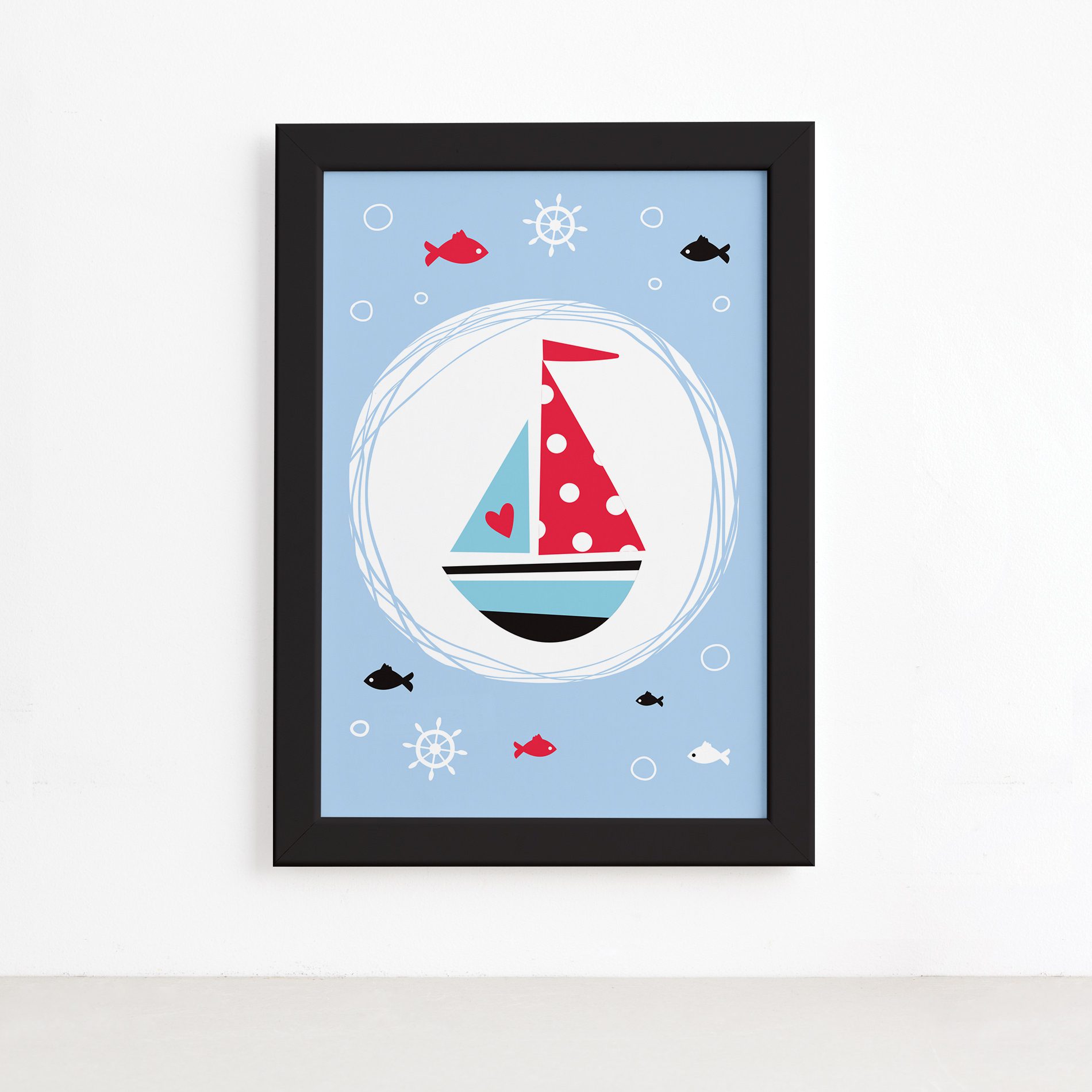 Quadro Barco Oceano Moldura Preta 22x32cm,Quadro Barco Oceano Moldura Preta 22x32cm