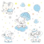 Adesivo de Parede Elefante Baby Azul 4,5m²