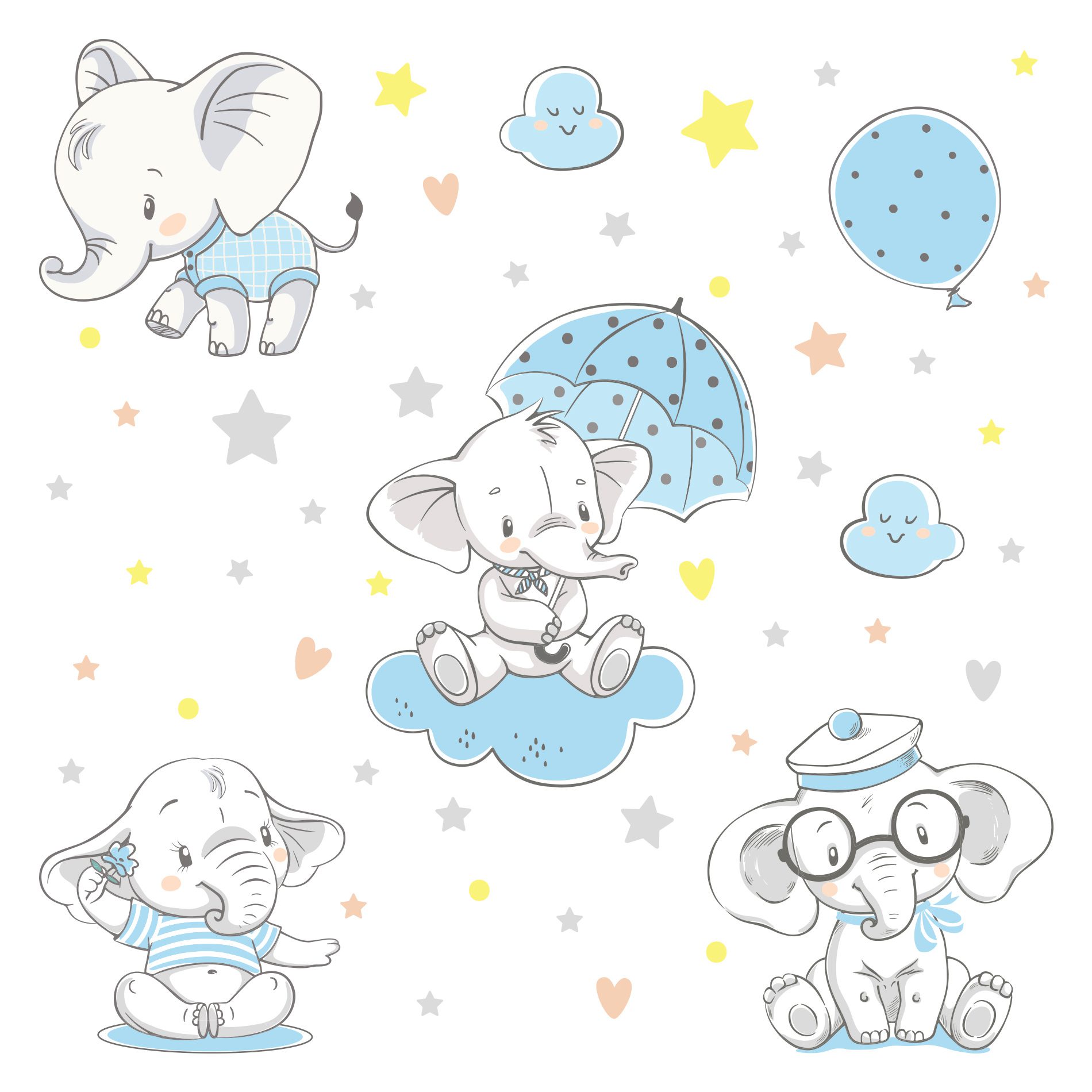 Adesivo de Parede Elefante Baby Azul 4,5m²