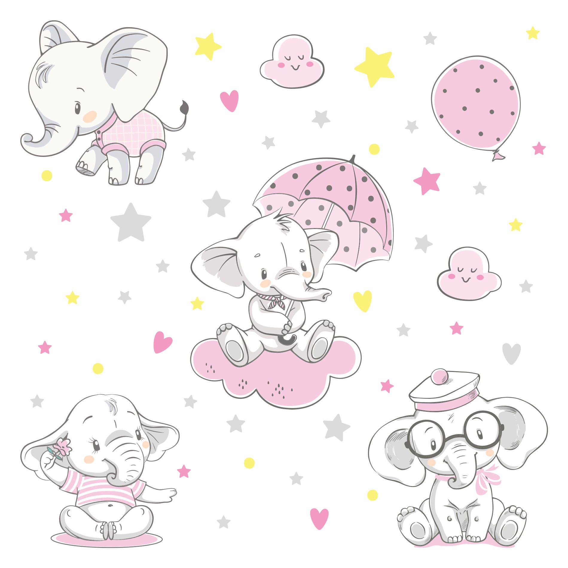 Adesivo de Parede Elefante Baby Rosa 4,5m²