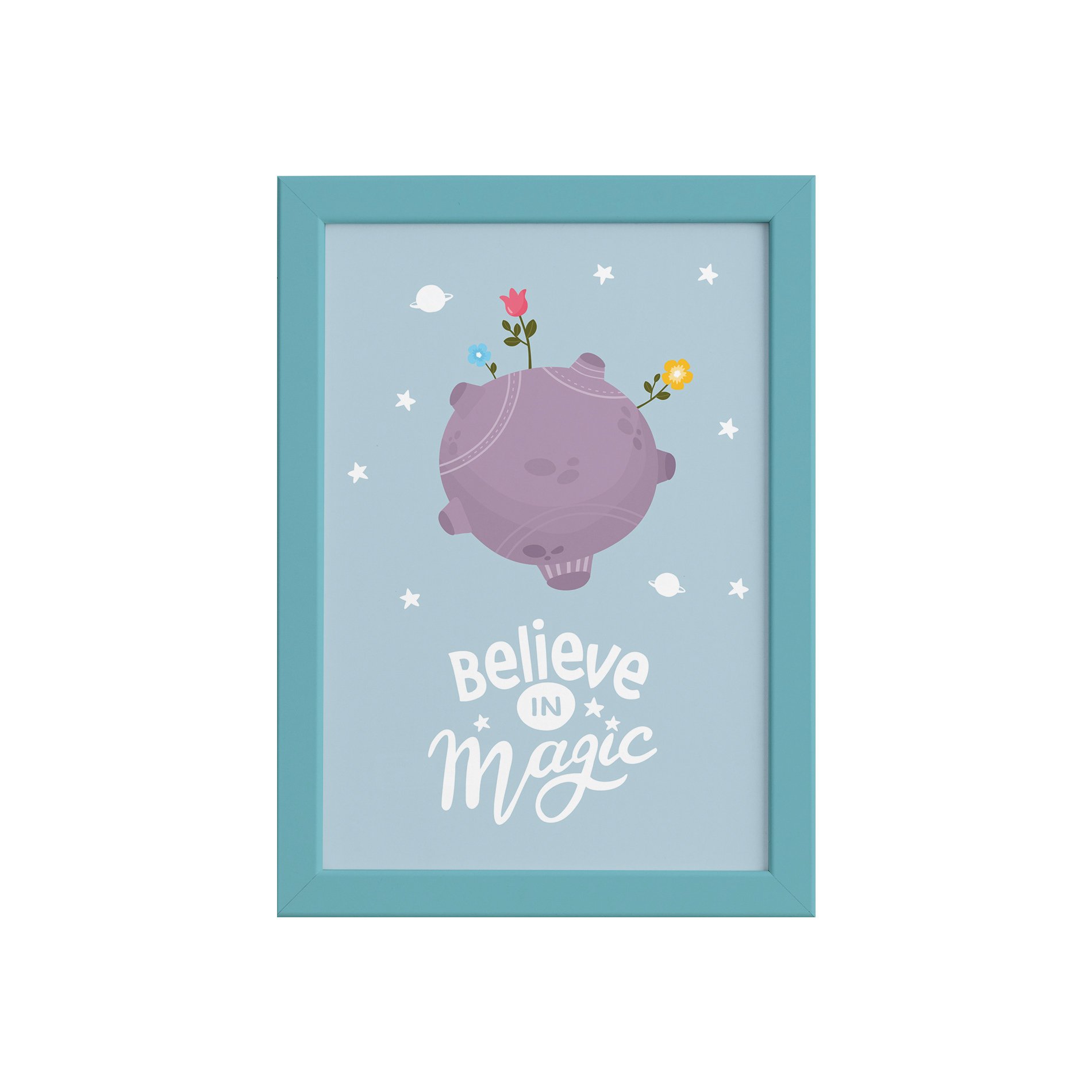 Quadro para Quarto de Bebê Planeta Príncipe Moldura Azul