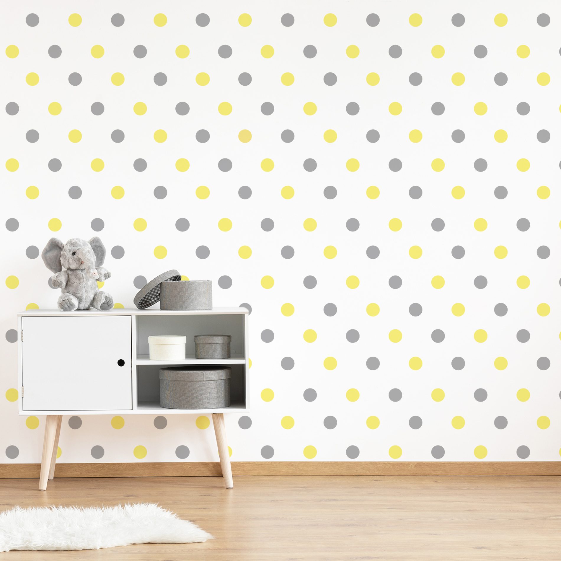 Adesivo de Bolinhas Amarelo e Cinza 4cm 144un Cobre 3m²