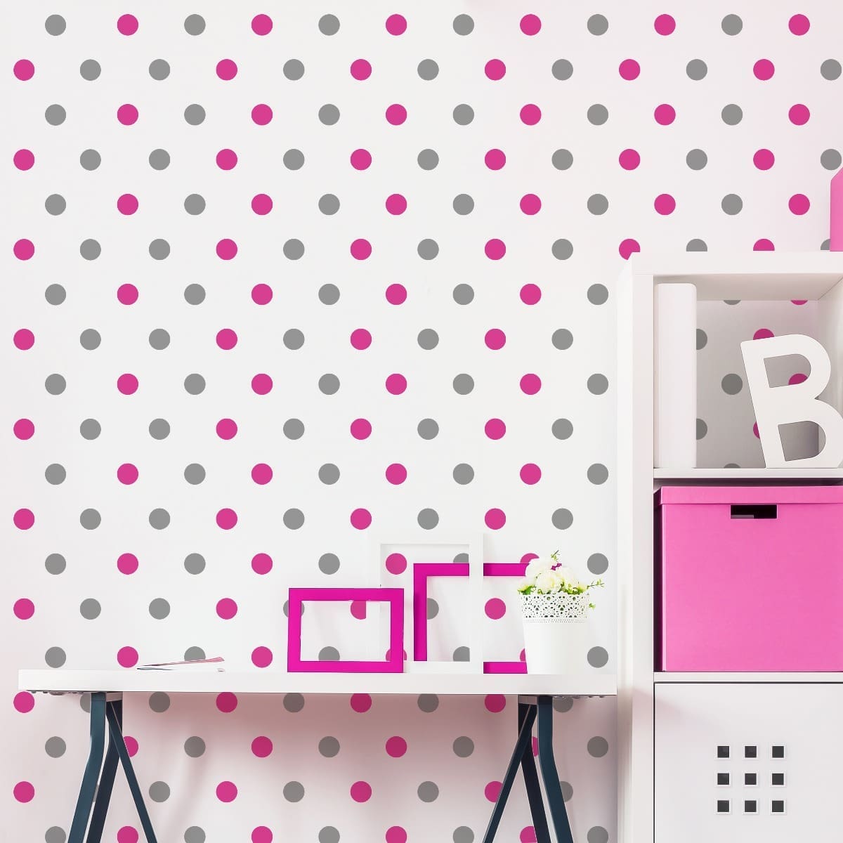 Adesivo de Parede Bolinhas Rosa e Prata 288un Cobrem 6m²