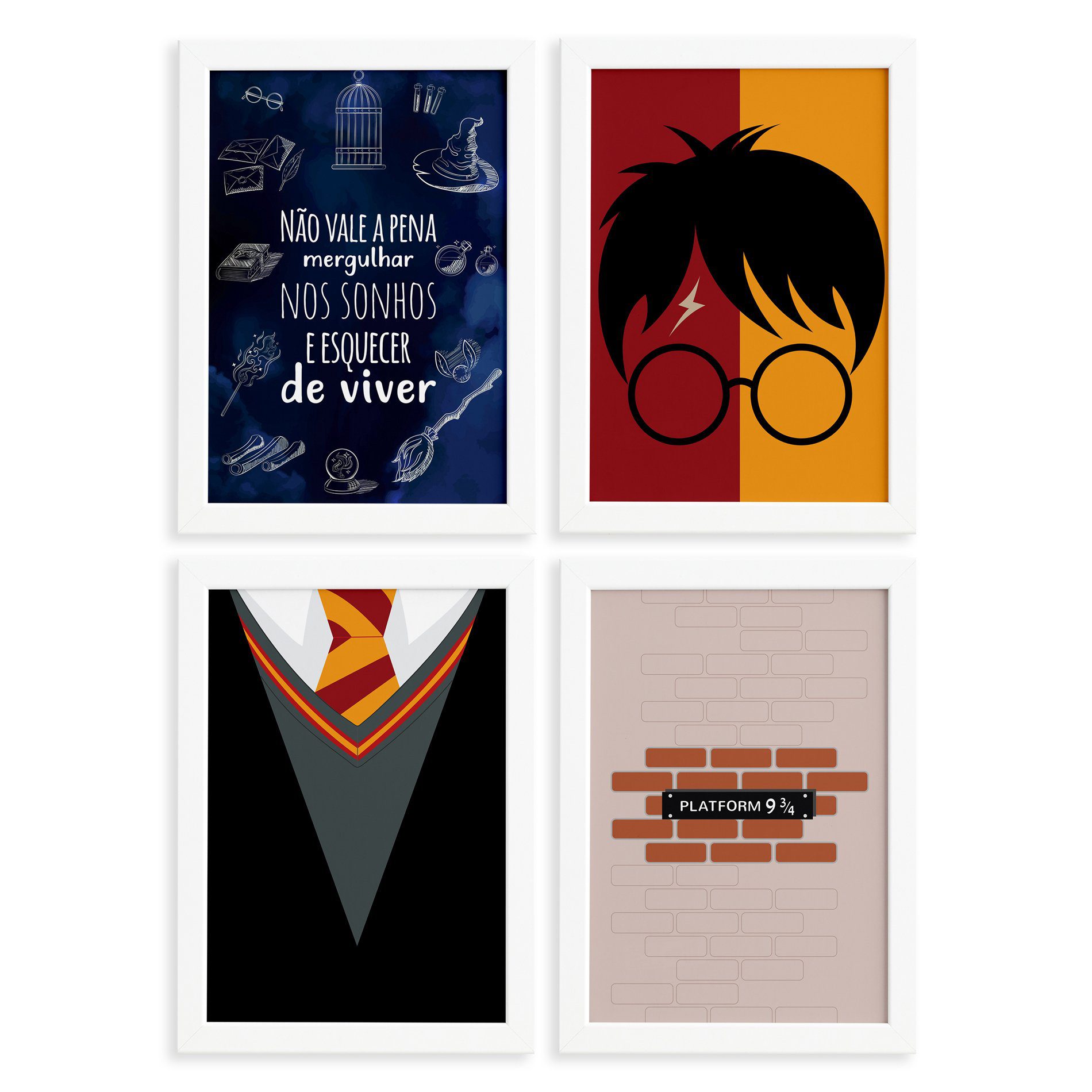 Quadros Bruxinho Mágico Harry Moldura Branca