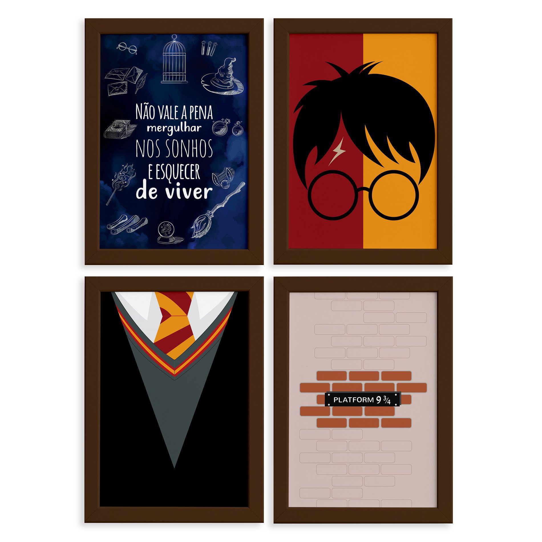 Quadros Bruxinho Mágico Harry Moldura Marrom