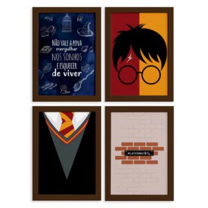 Quadros Bruxinho Mágico Harry Moldura Marrom