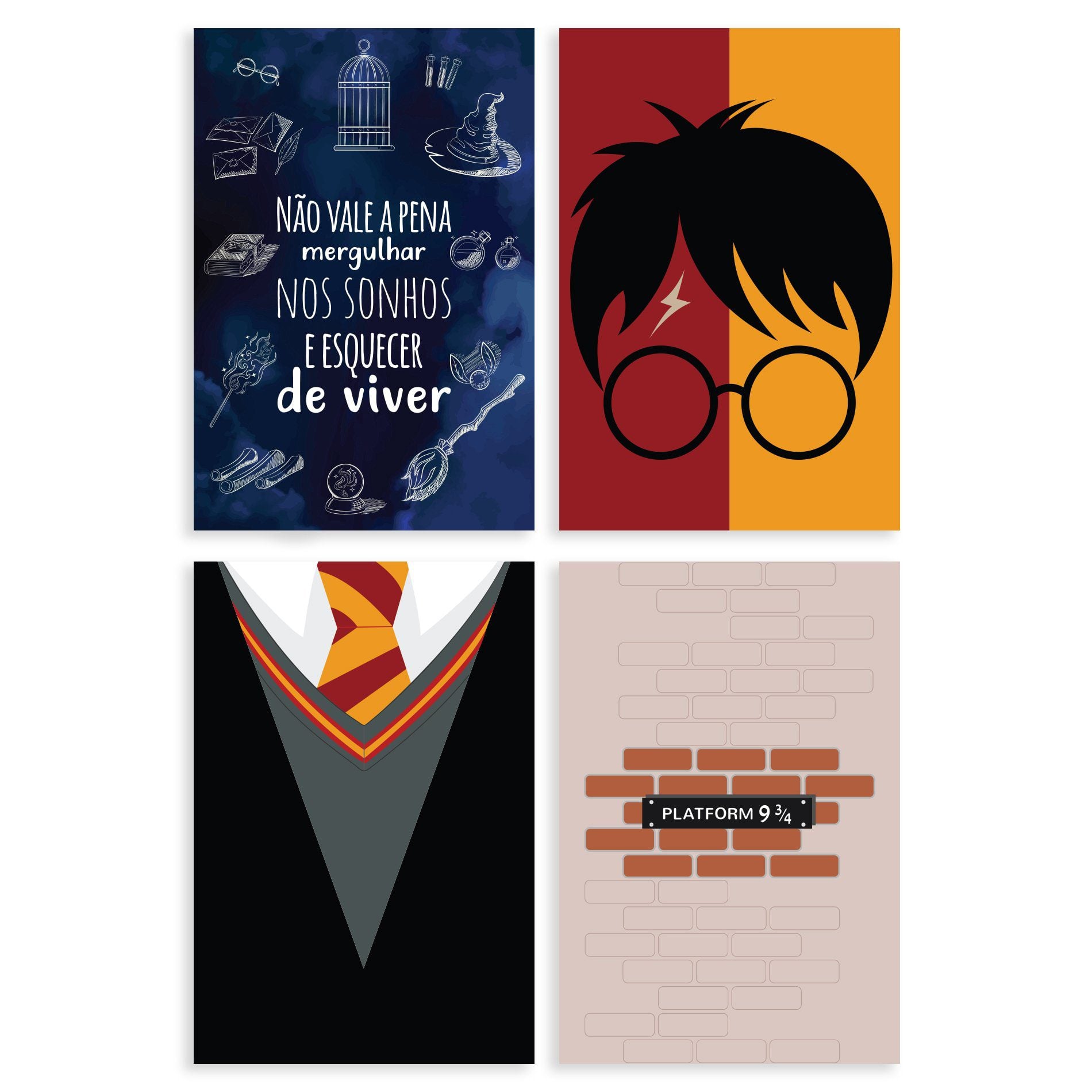 Placas Decorativas MDF Bruxinho Mágico Harry 20x30cm Kit 4un