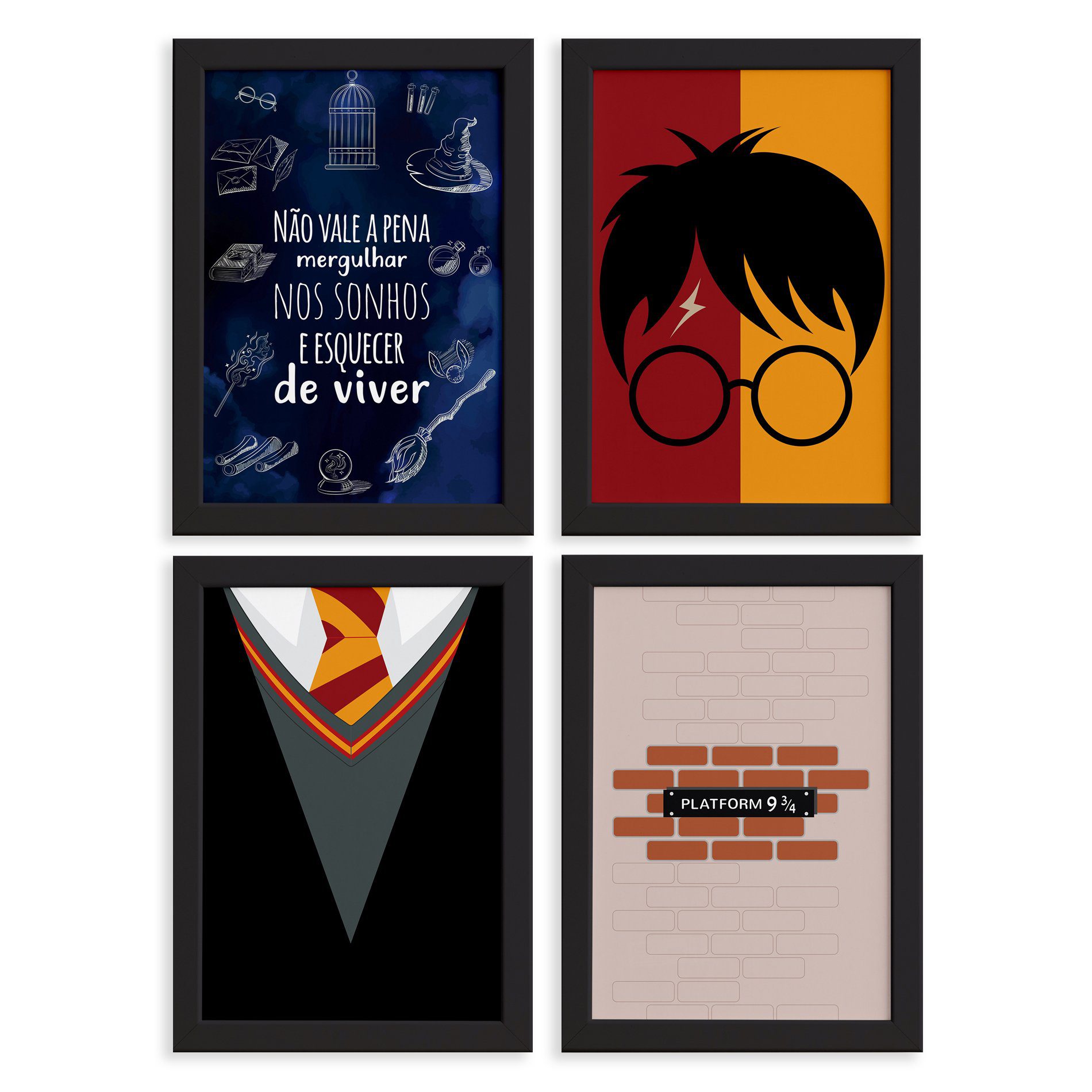 Quadros Bruxinho Mágico Harry Moldura Preta