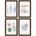 Kit de Quadros Cactos com Moldura Marrom 4un 22x32cm