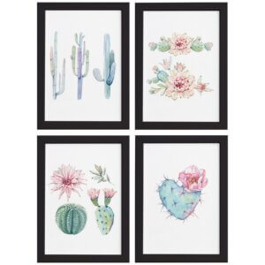 Quadros Cactos com Moldura Preta Kit 4un