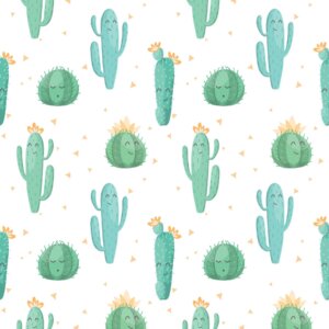 Papel de Parede Cactos Verde Branco