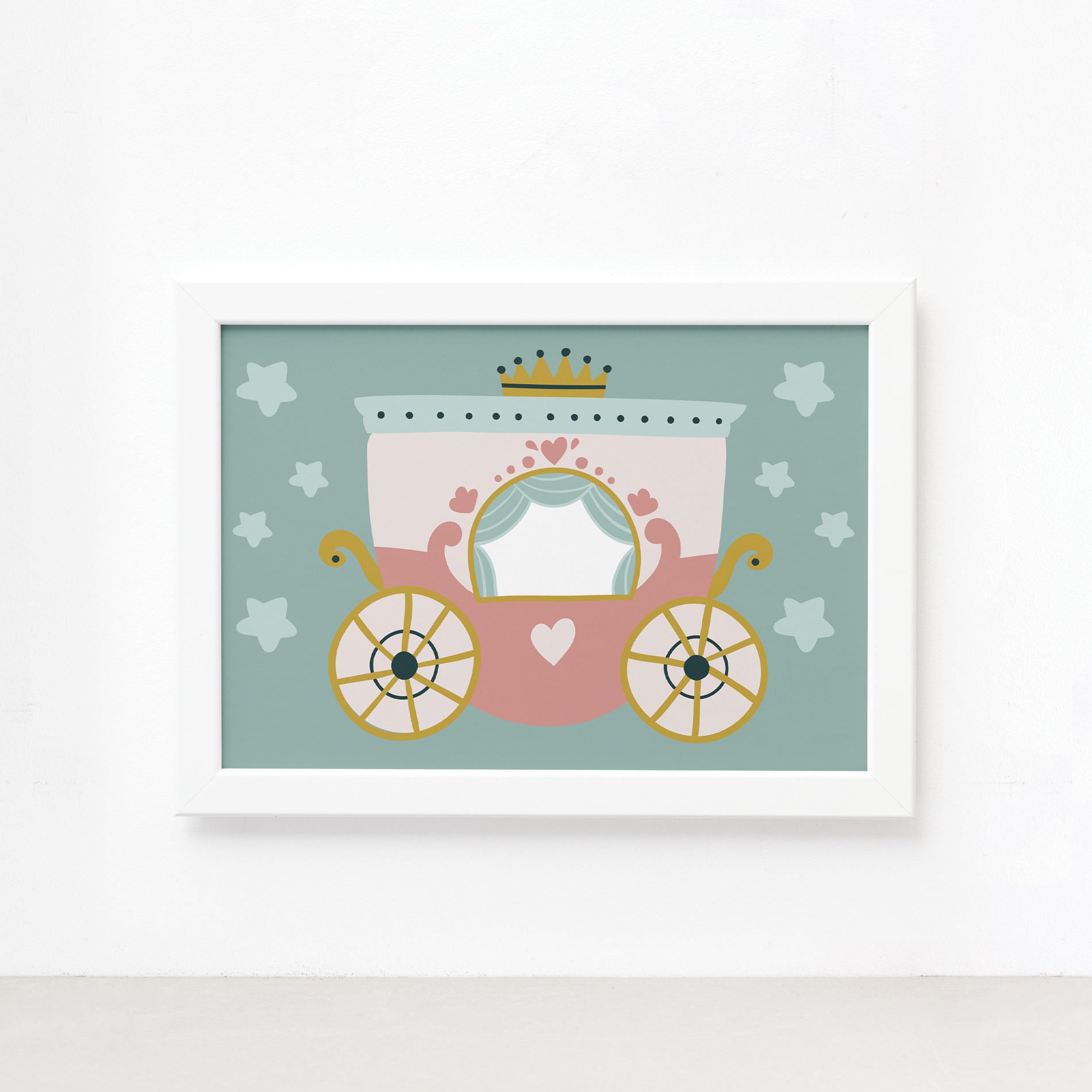 Quadro Carruagem da Princesa Moldura Branca 22x32cm,Quadro Carruagem da Princesa Moldura Branca 22x32cm