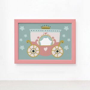 Quadro Carruagem da Princesa Moldura Rosa 22x32cm,Quadro Carruagem da Princesa Moldura Rosa 22x32cm