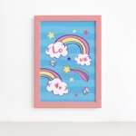Quadro Love Arco Íris Céu Encantado Moldura Rosa 22x32cm