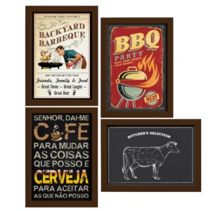 Quadros Churrasco Moldura Marrom 22x32cm 4un