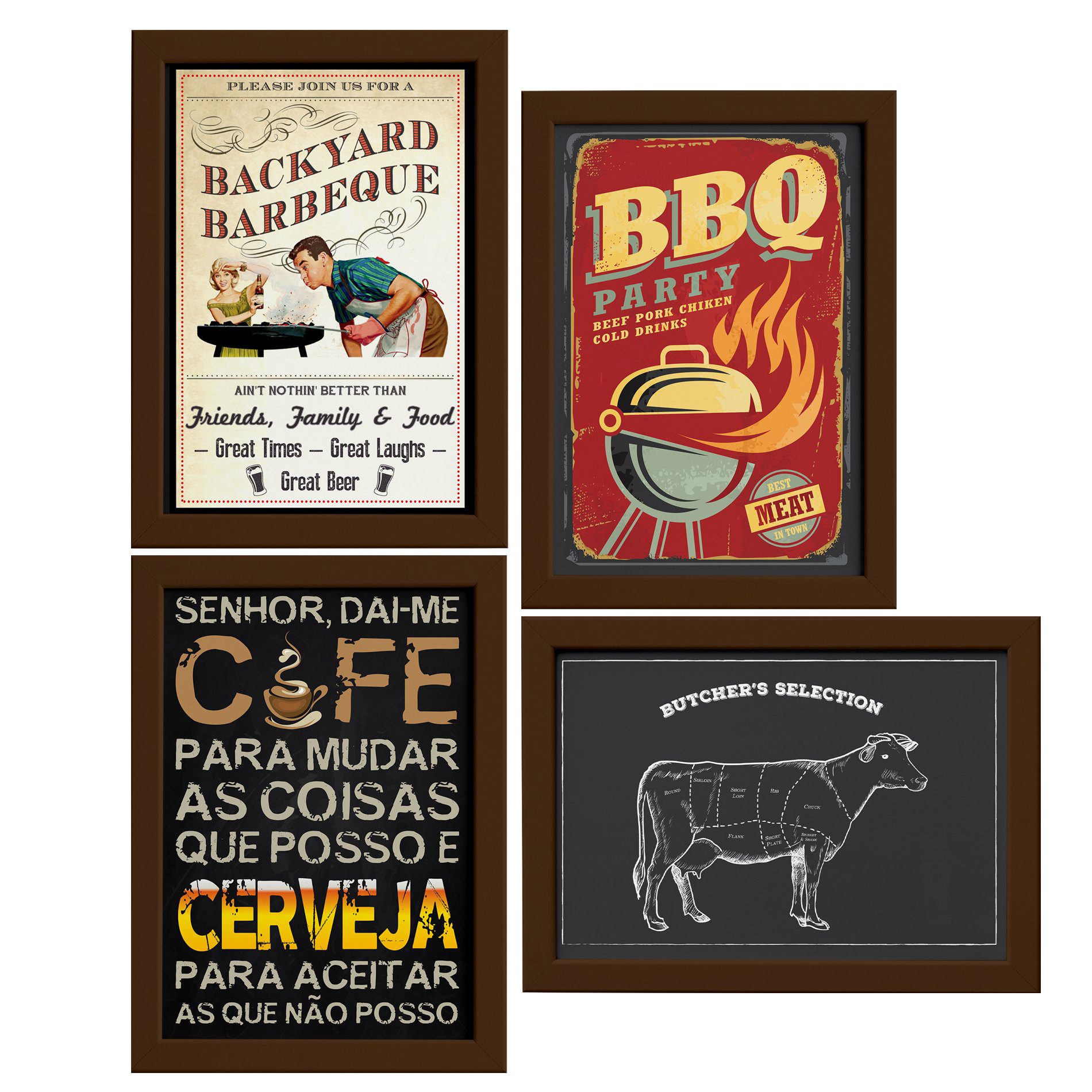 Quadros Churrasco Moldura Marrom 33x43cm 4un
