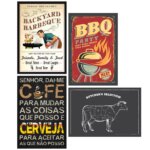 Placas Decorativas MDF Churrasco 20x30cm Kit 4un
