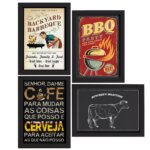 Quadros Churrasco Moldura Preta 33x43cm 4un