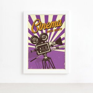 Quadro Vintage Cinema Moldura Branca 22x32cm,Quadro Vintage Cinema Moldura Branca 22x32cm