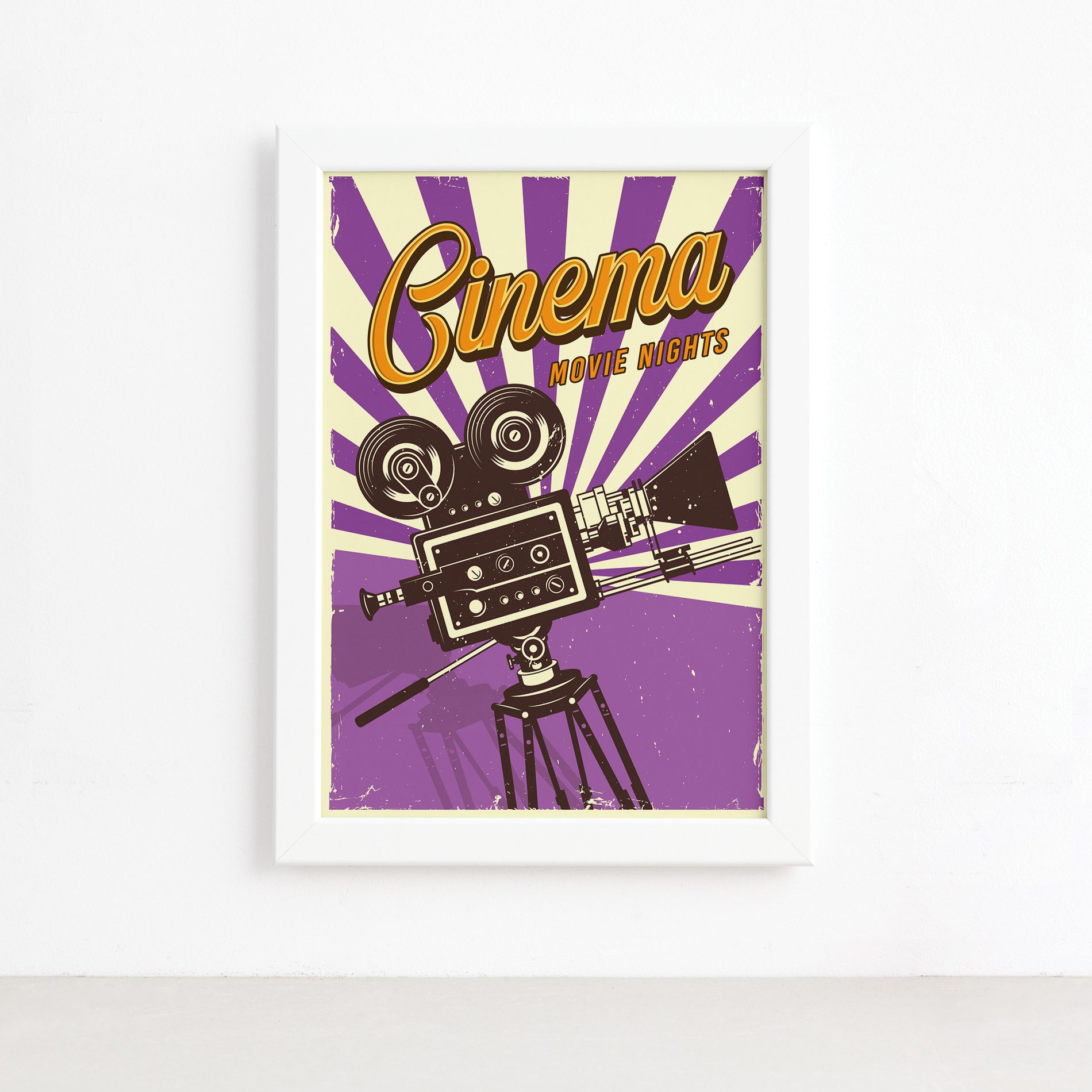 Quadro Vintage Cinema Moldura Branca 22x32cm,Quadro Vintage Cinema Moldura Branca 22x32cm