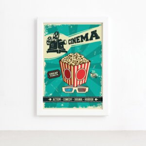 Quadro Vintage Cinema Tickets Moldura Branca 22x32cm,Quadro Vintage Cinema Tickets Moldura Branca 22x32cm