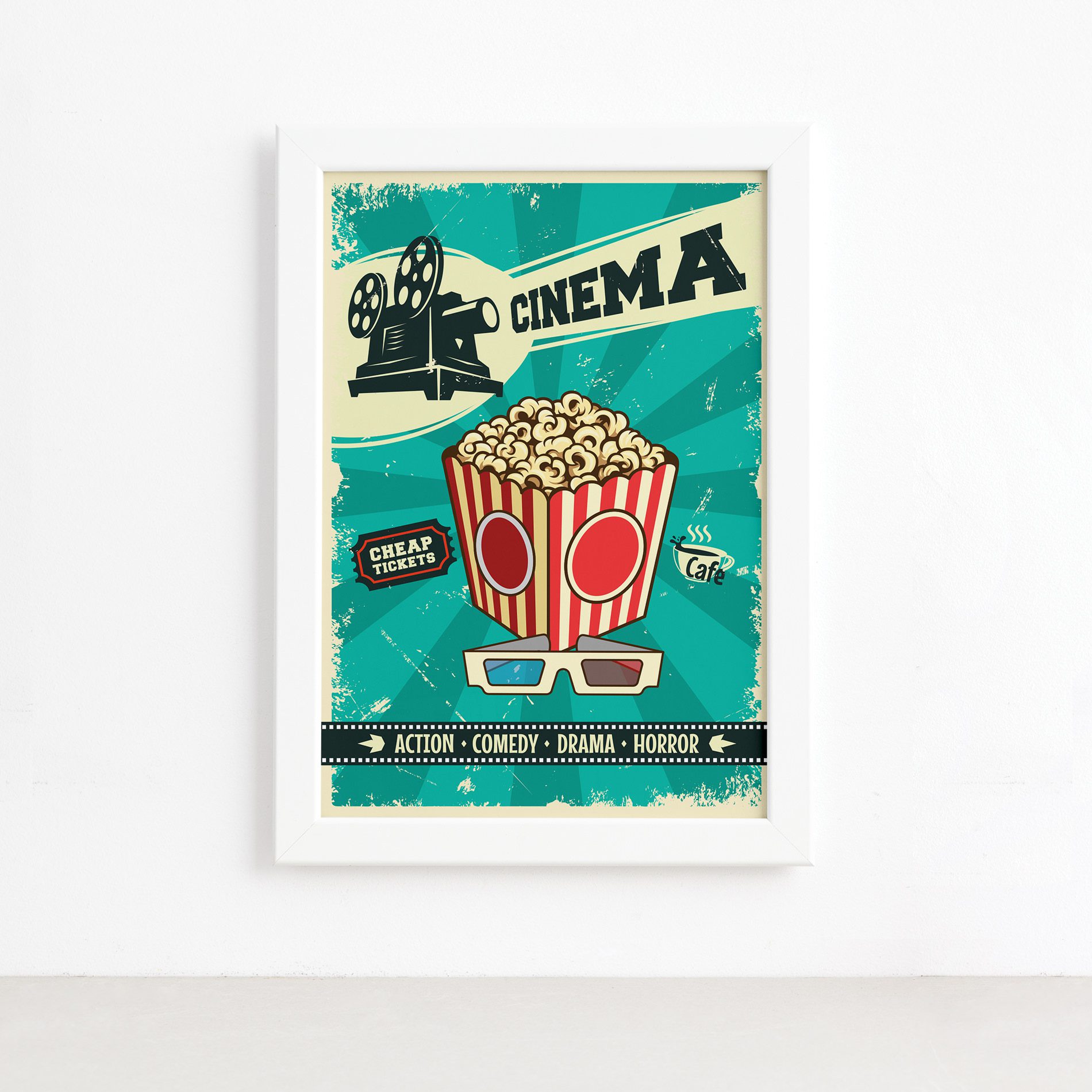 Quadro Vintage Cinema Tickets Moldura Branca 22x32cm,Quadro Vintage Cinema Tickets Moldura Branca 22x32cm