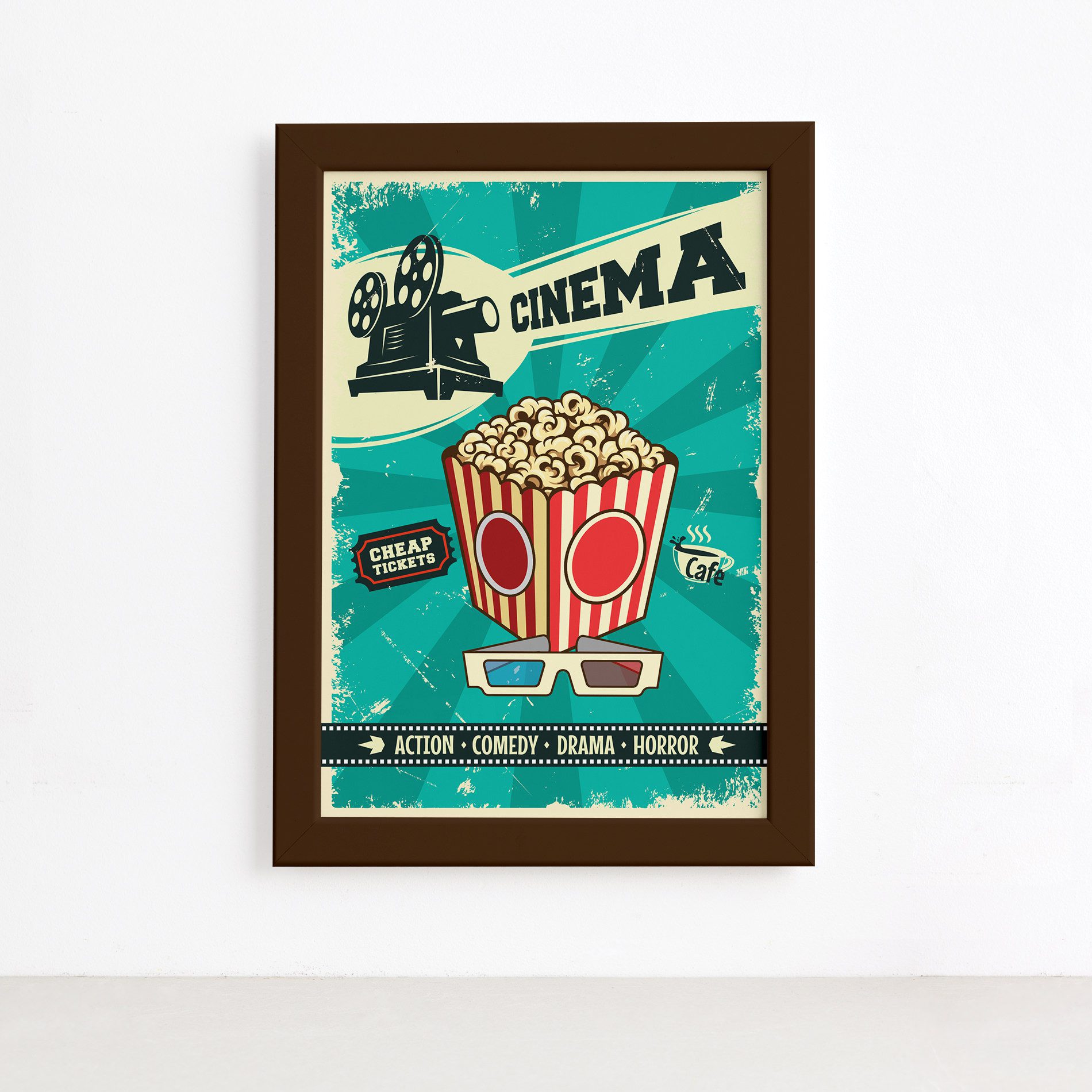 Quadro Vintage Cinema Tickets Moldura Marrom 22x32cm,Quadro Vintage Cinema Tickets Moldura Marrom 22x32cm