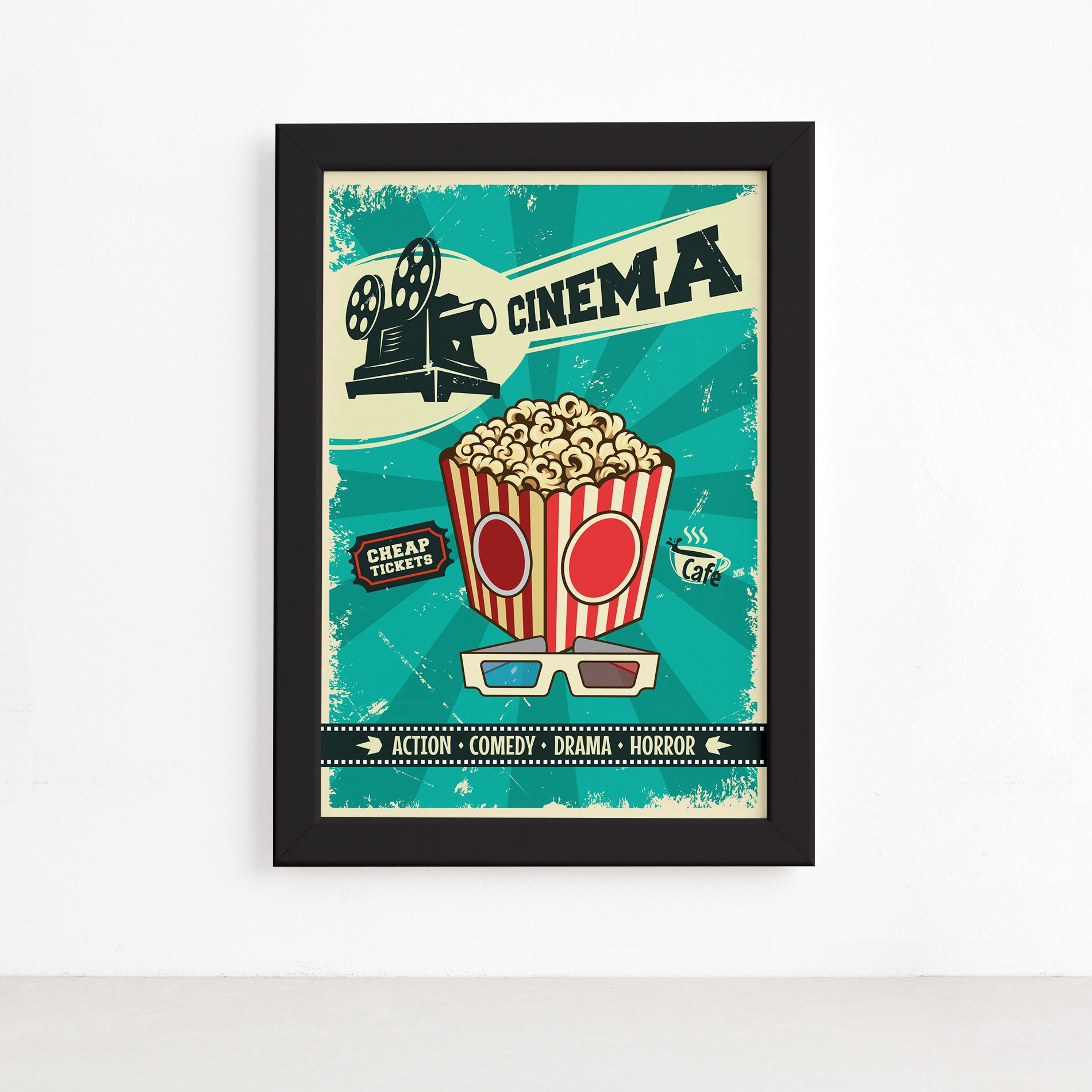 Quadro Vintage Cinema Tickets Moldura Preta 22x32cm,Quadro Vintage Cinema Tickets Moldura Preta 22x32cm
