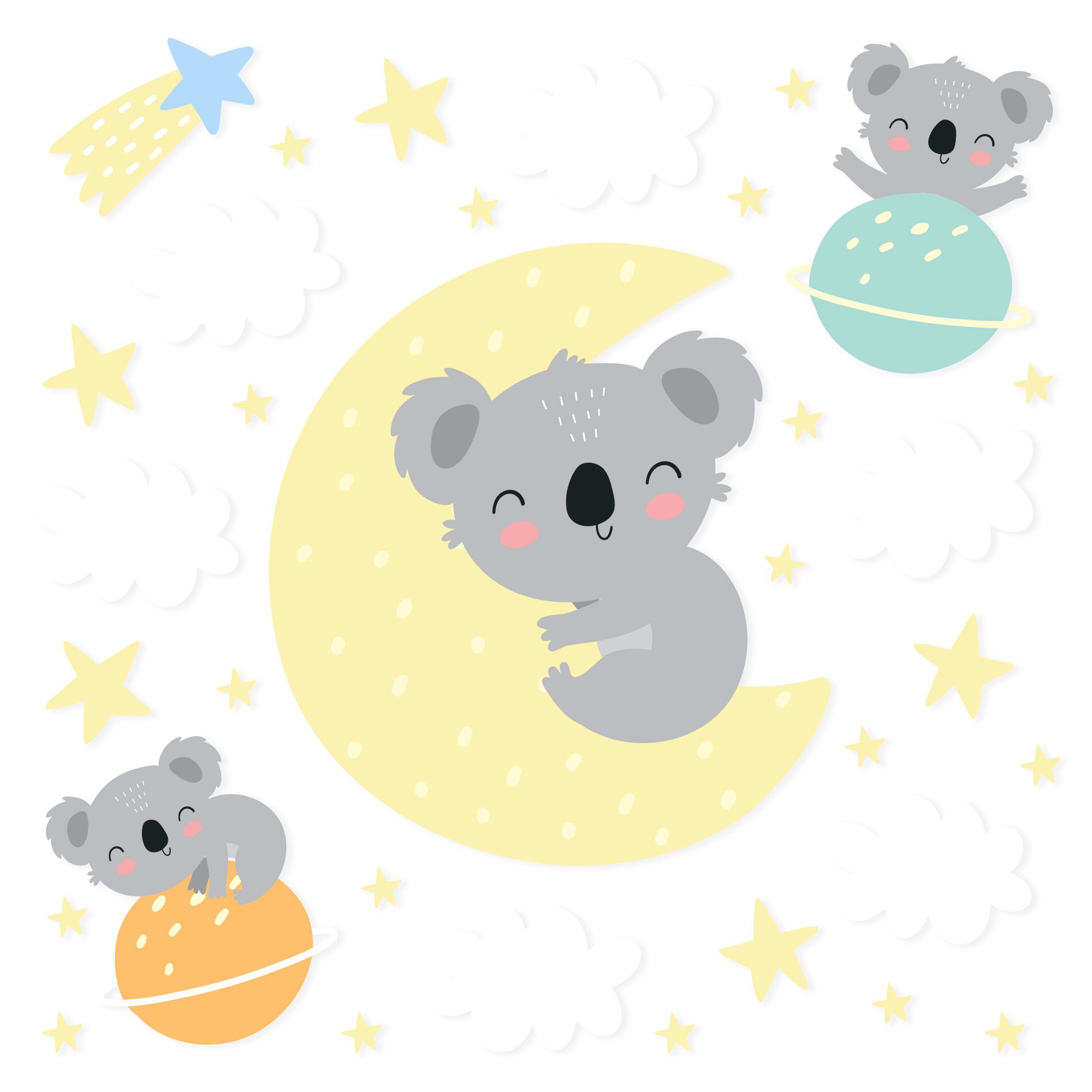 Adesivo de Parede Infantil Coala na Lua e Estrelas