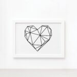 Quadro Coração Geométrico Minimalista Moldura Branca 22x32cm