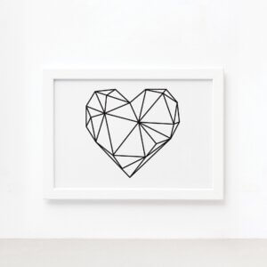 Quadro Coração Geométrico Minimalista Moldura Branca 22x32cm