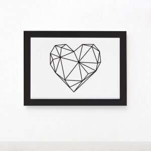 Quadro Coração Geométrico Minimalista Moldura Preta 22x32cm