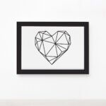 Quadro Coração Geométrico Minimalista Moldura Preta 33x43cm