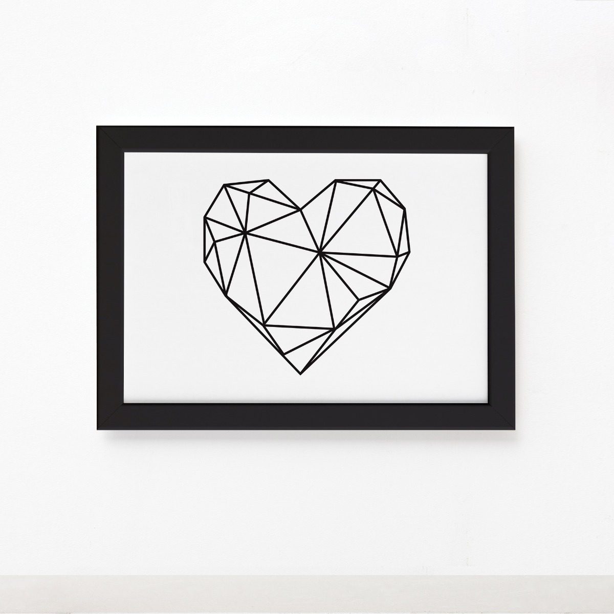 Quadro Coração Geométrico Minimalista Moldura Preta 33x43cm