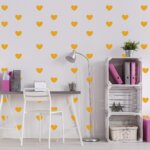 Adesivo de Corações Amarelo Médio para Quarto 55un Cobre 5m²