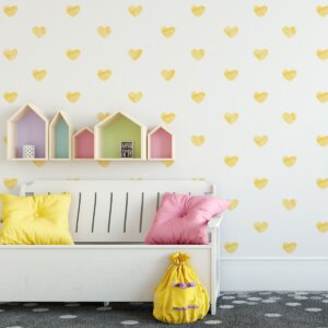 Adesivo de Parede Corações Aquarela Amarelo 55 un Cobre 5m²