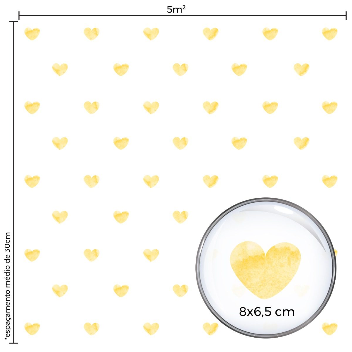 Adesivo de Parede Corações Aquarela Amarelo 55 un Cobre 5m²