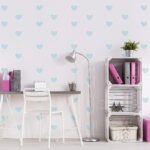 Adesivo de Corações Azul Bebê Clarinho 55un Cobre 5m²
