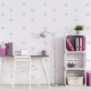 Adesivo de Corações Azul Bebê Clarinho 55un Cobre 5m²