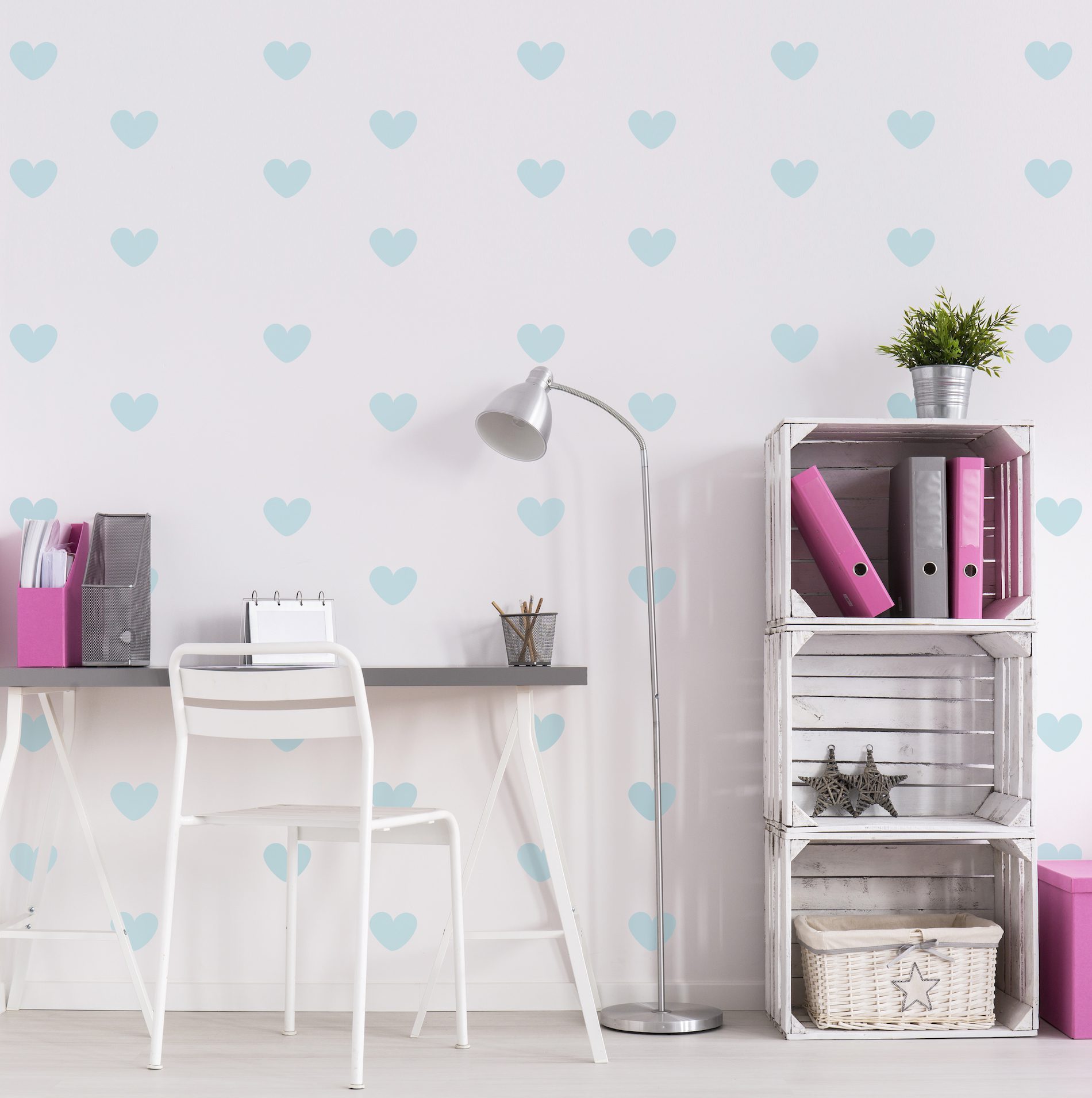 Adesivo de Corações Azul Bebê Clarinho 55un Cobre 5m²