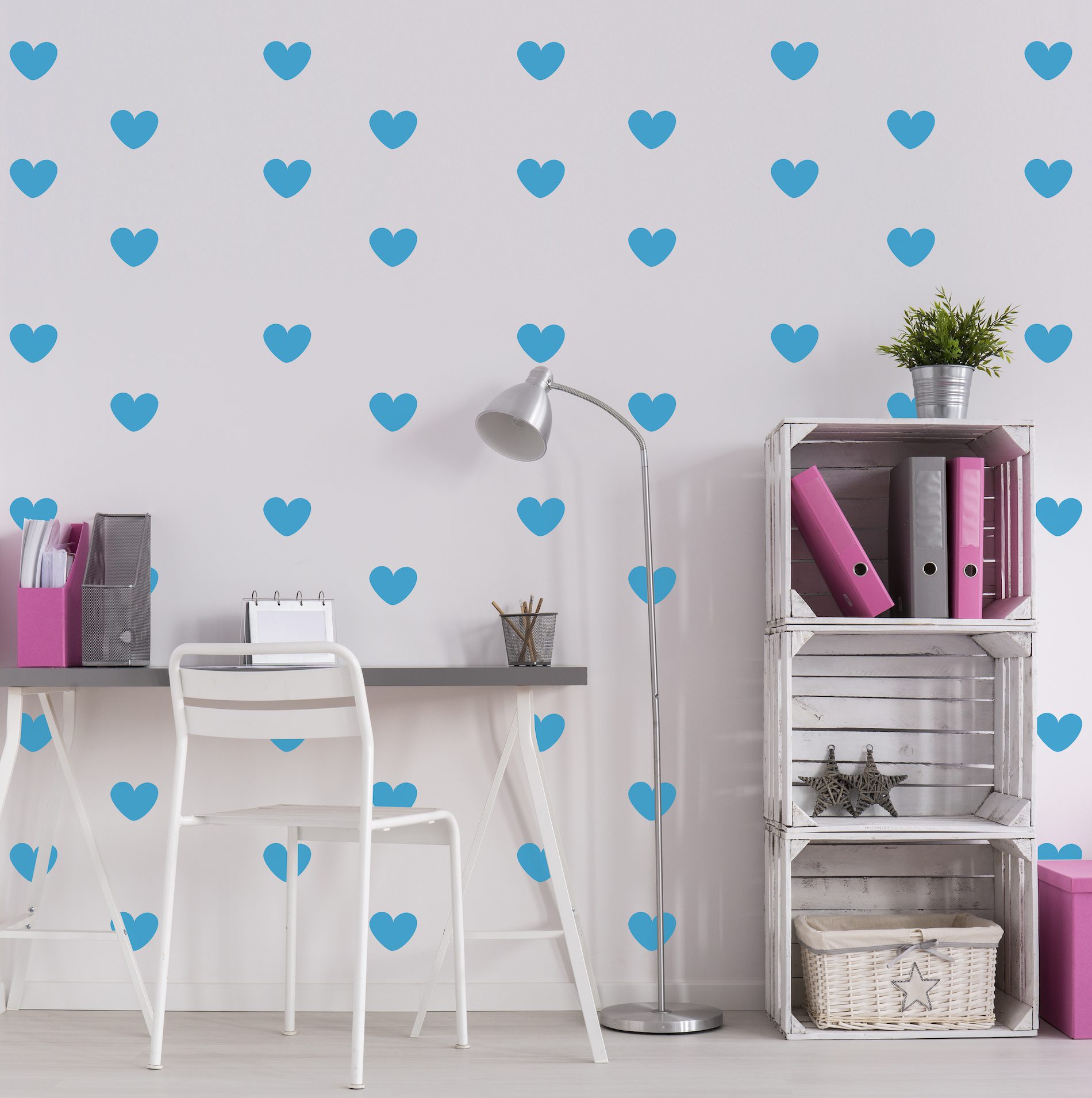 Adesivo de Corações Azul Médio 55un Cobre 5m²