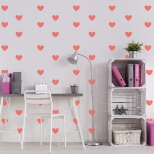 Adesivo de Corações Rosa Coral para Quarto 55un Cobre 5m²