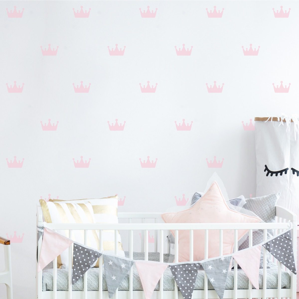 Adesivo de Parede Coroa Rosa Bebê 50un cobre 2m²