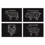Placas Decorativas Cozinha Cortes de Churrasco 30x40cm Kit 4un